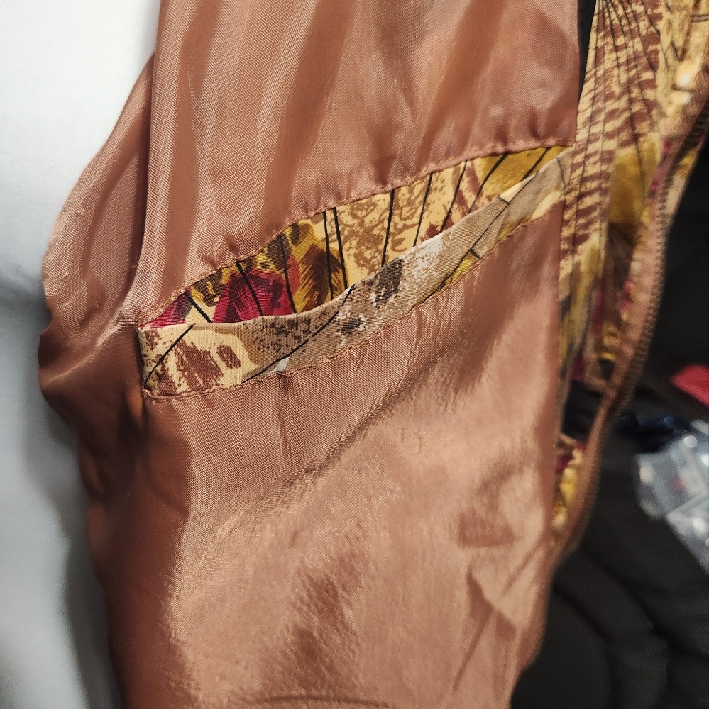 FUDA International VTG Jacket Women Large 100% Silk Floral Full Zip Bomber 80's - Picture 8 of 8